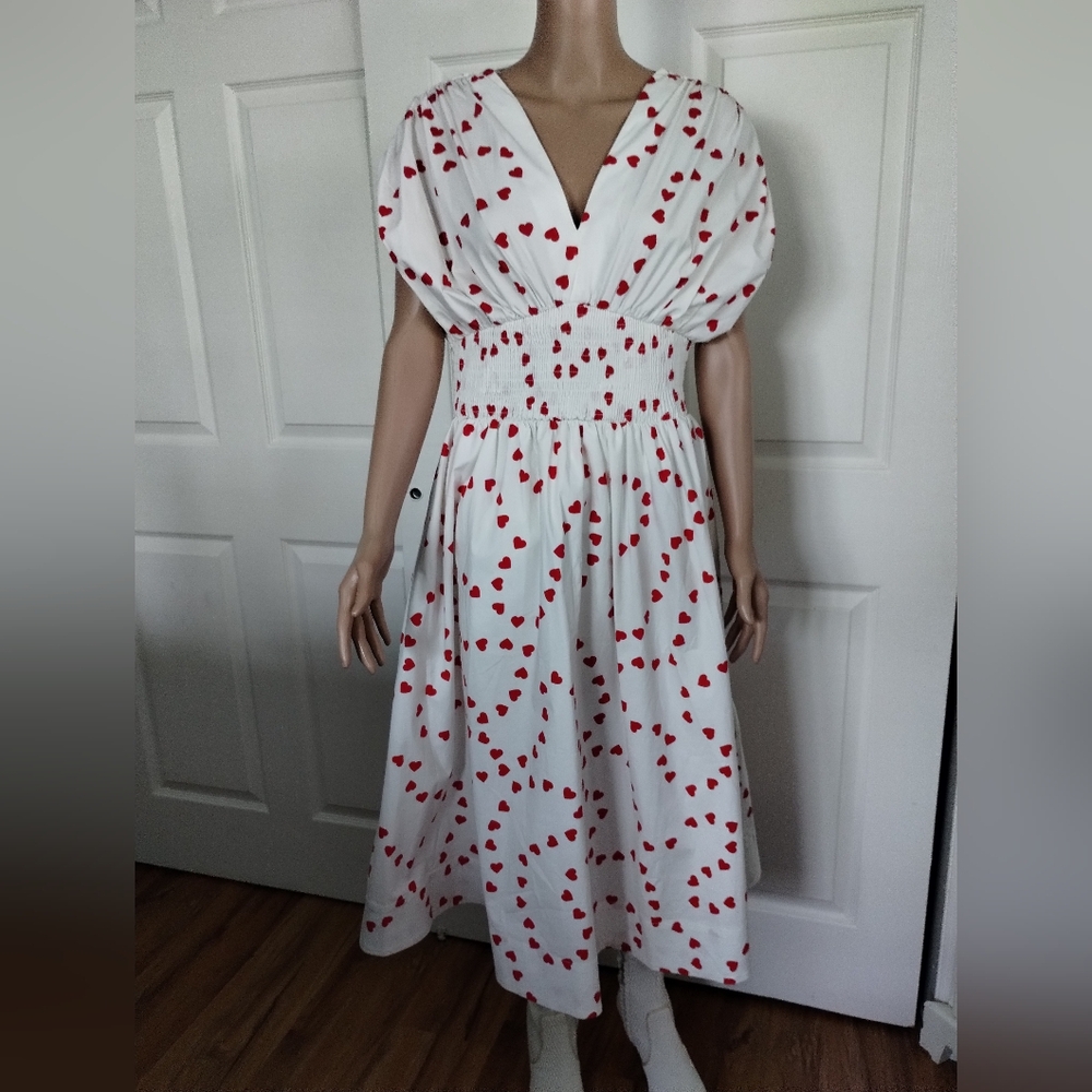 New York And Company Midi Hearts Print Dress Small